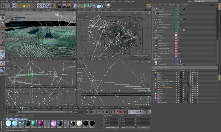 Ein Einblick in die Oberfläche der 3D Programmes Cinema 4D.
