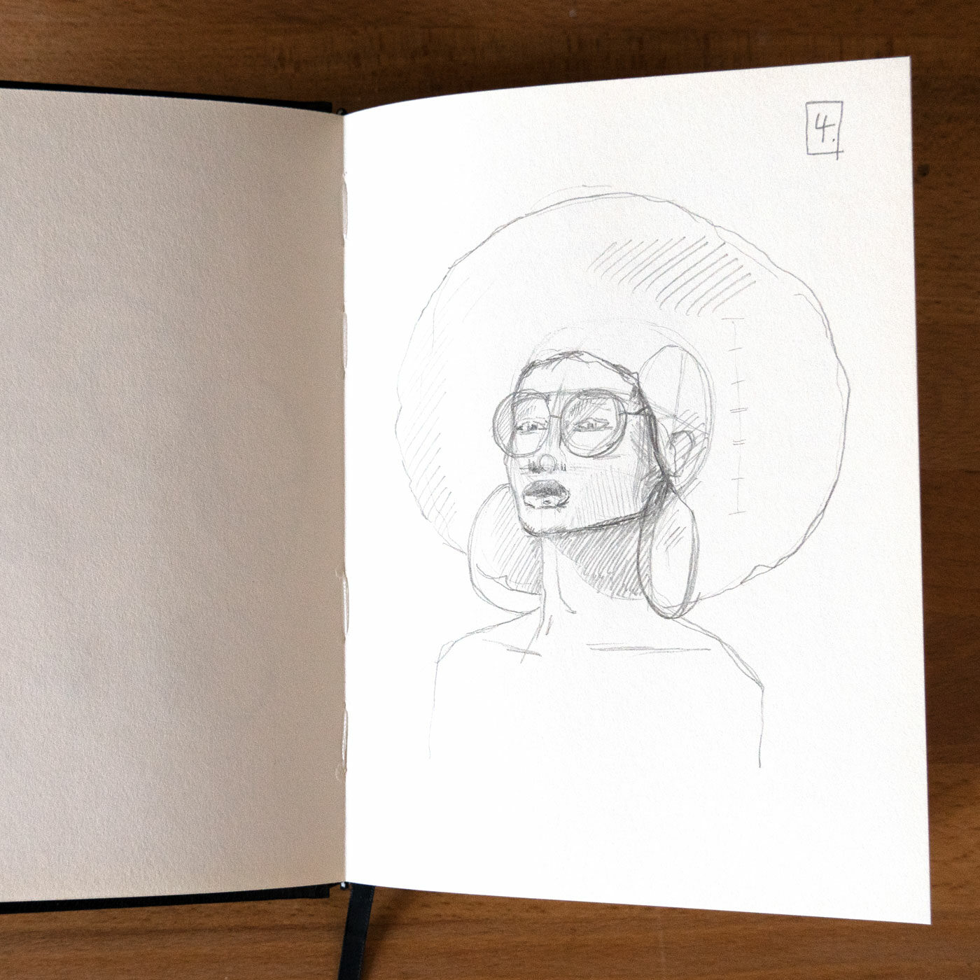 Viertes Portrait: junge Frau Afro und riesiger Brille.